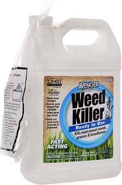 A bottle of Avenger organic weed killer