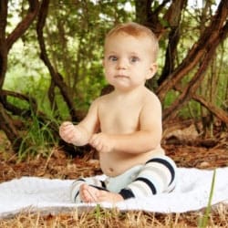 Baby boy outside in cloth diaper