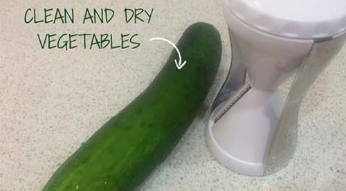 cut and clean cucumber with vegetti