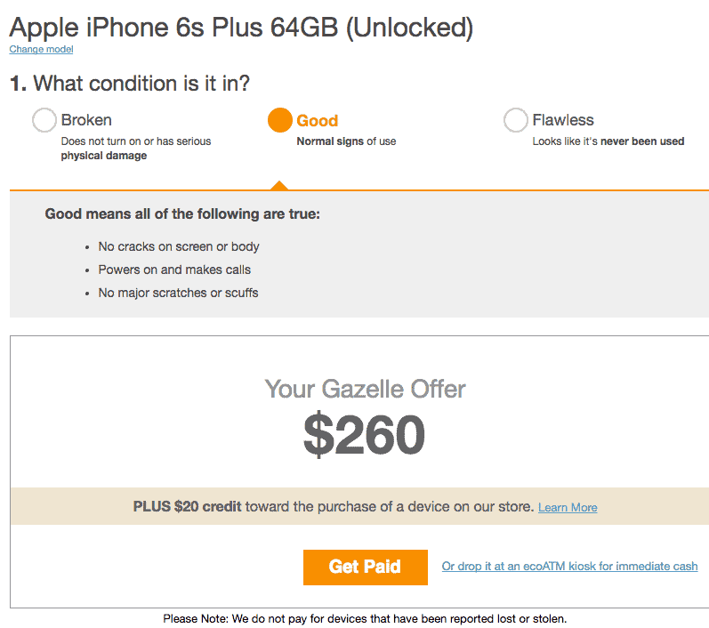 Gazelle's offer for our used iPhone