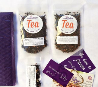 Plum Deluxe Tea Of The Month Club box items spread out