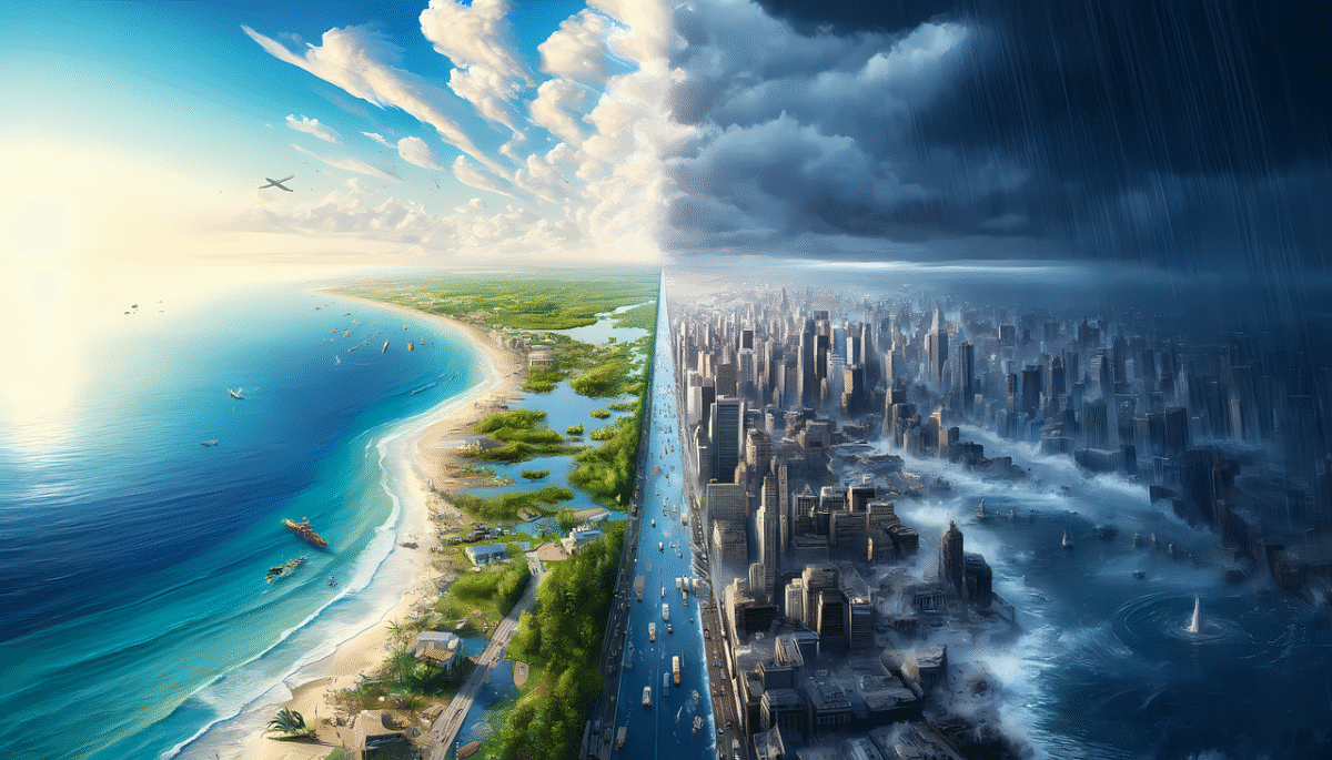 Global warming and rising sea levels image.