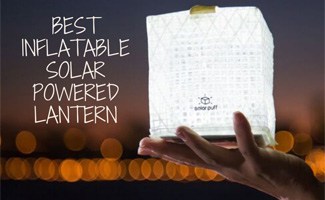 Solar Puff at night in hand (caption: Best Inflatable Solar Light: LuminAID vs Luci vs Solarpuff)