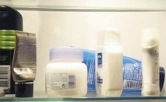 Lotions in medicine cabinet